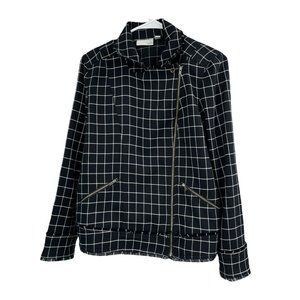 14th and Union Women's Check Dark Navy White Windowpane Moto Jacket S